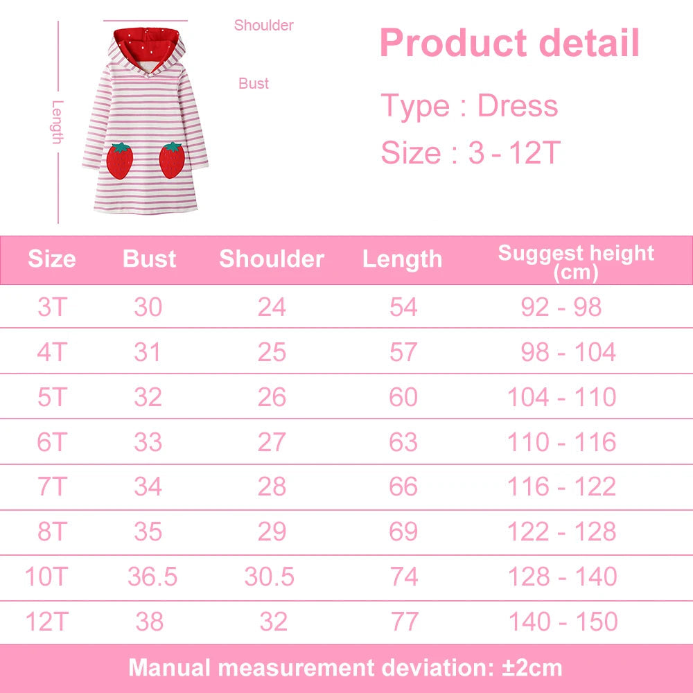 Kids Girls Strawberry Applique Hooded Dress childrensterritory