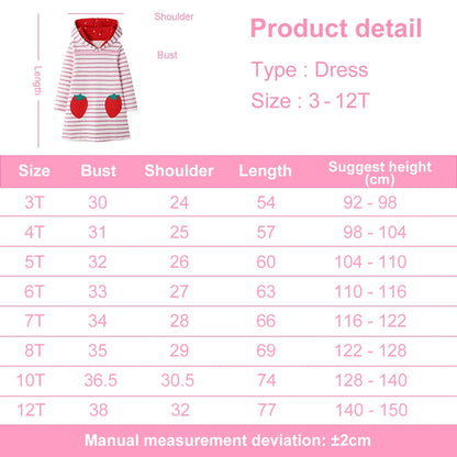 Kids Girls Strawberry Applique Hooded Dress childrensterritory