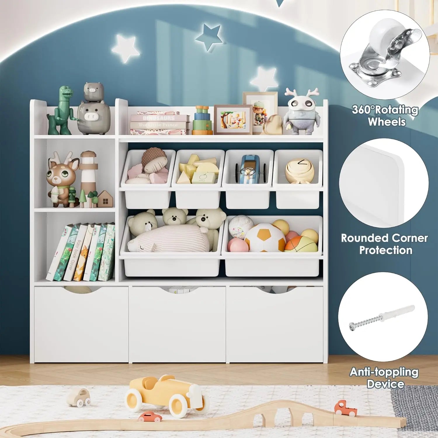 Book and Toy Storage Organizer with Invisible Wheels