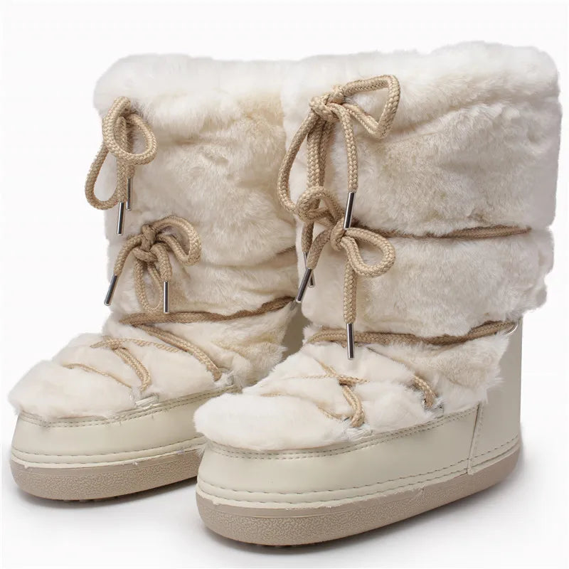 Fluffy Faux Fur Middle Calf Platform Snow Boots for Women childrensterritory