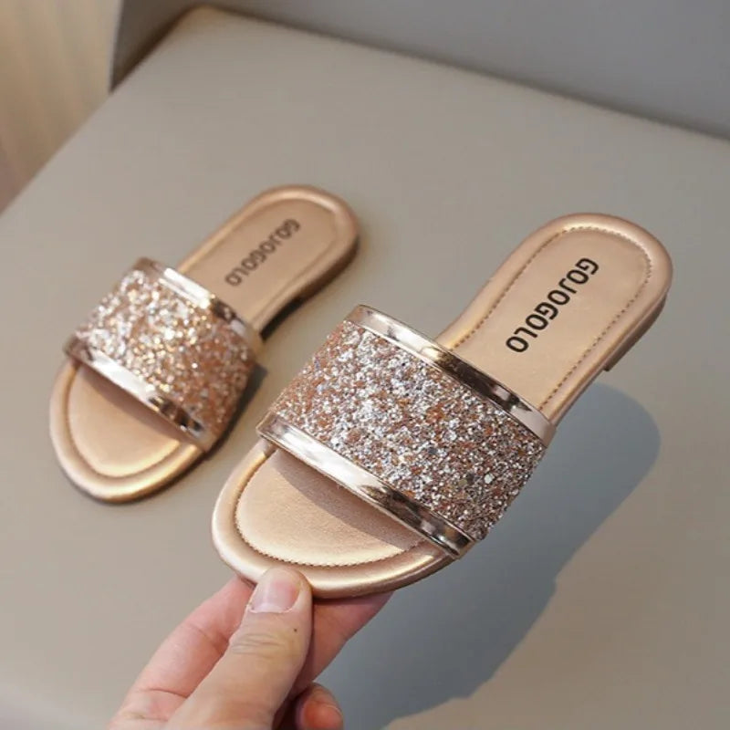 Kids Girls Rhinestones Shiny Soft Breathable Summer Sandals