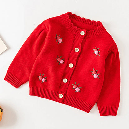 Baby Flowers Embroidered Long Sleeves Knitted Cardigans childrensterritory