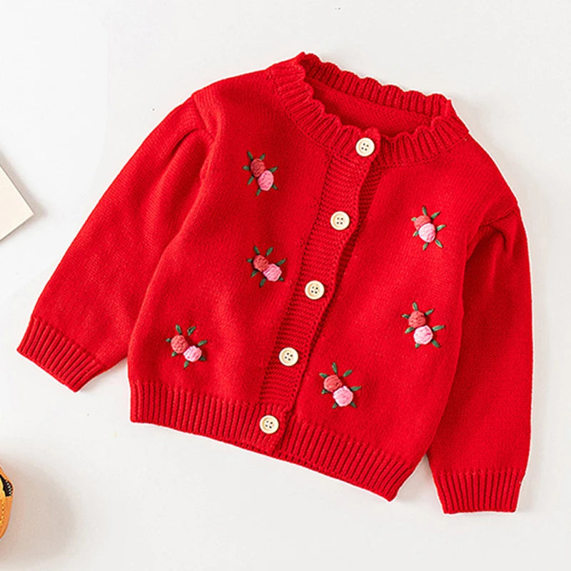Baby Girls Handmade Floral Design Knitted Sweaters