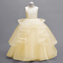 Girls' Solid Color Long Puff Evening Party Dresses childrensterritory