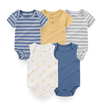 Cartoon Print Sleeveless 5Pieces Newborn Cotton Bodysuits childrensterritory