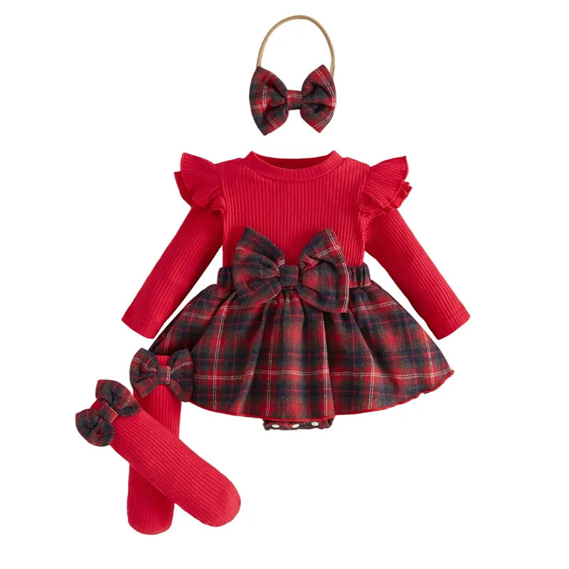 Plaid Print Bow Decor Baby Girls Princess Dress