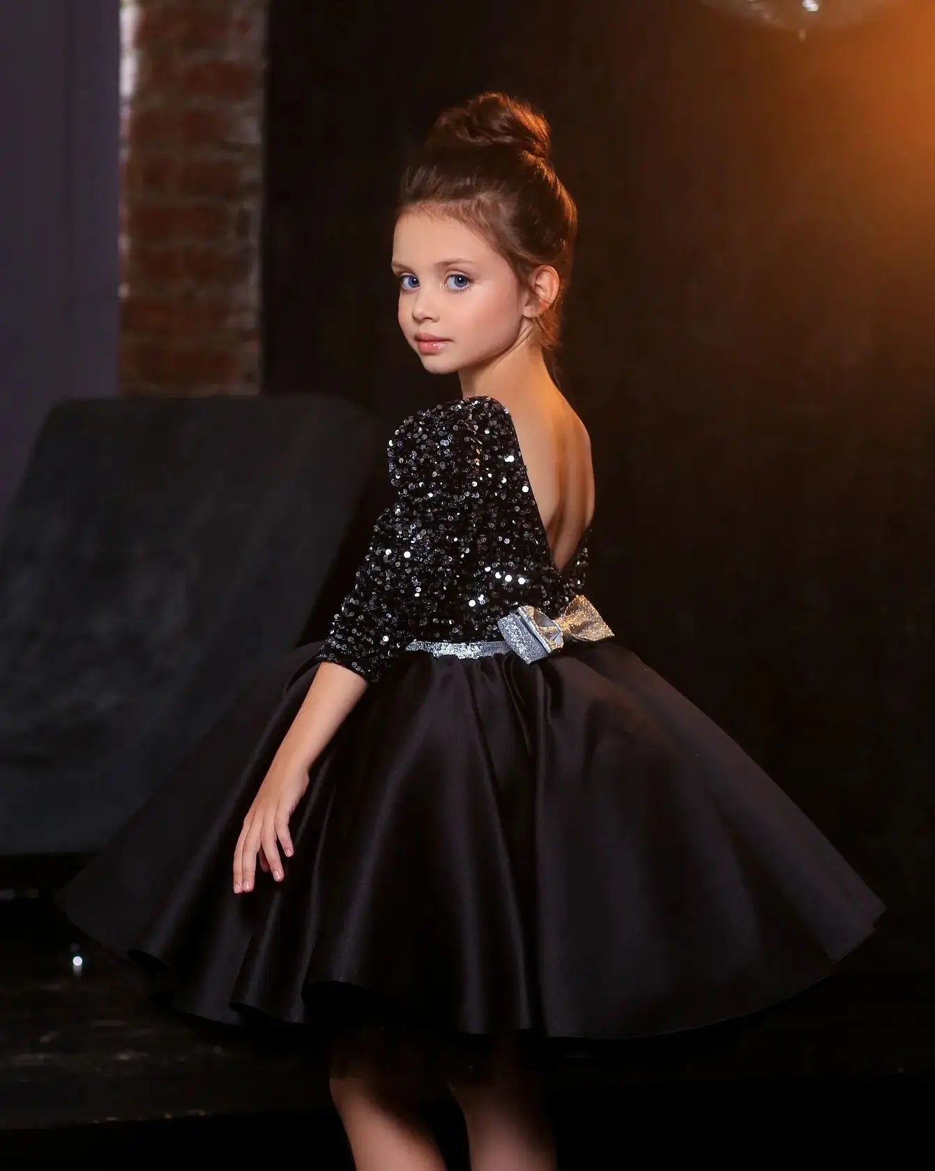 Baby/Kids Girls Glitter Black Princess Birthday Dress