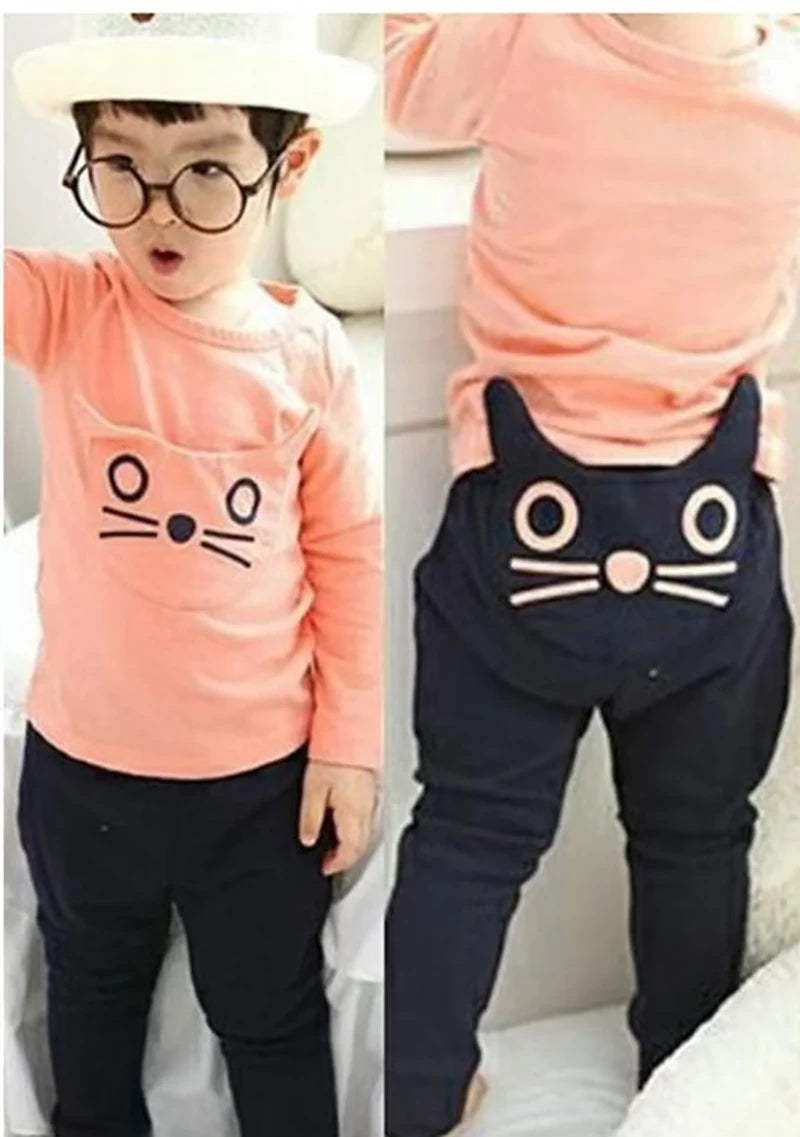 Long-Sleeved Cartoon Print Autumn Kids Clothing Set