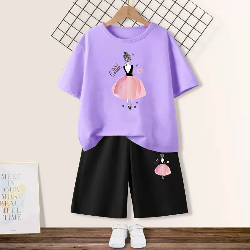Kids Girls Butterfly High Heel T-shirt +Shorts 2 Piece Tracksuits childrensterritory