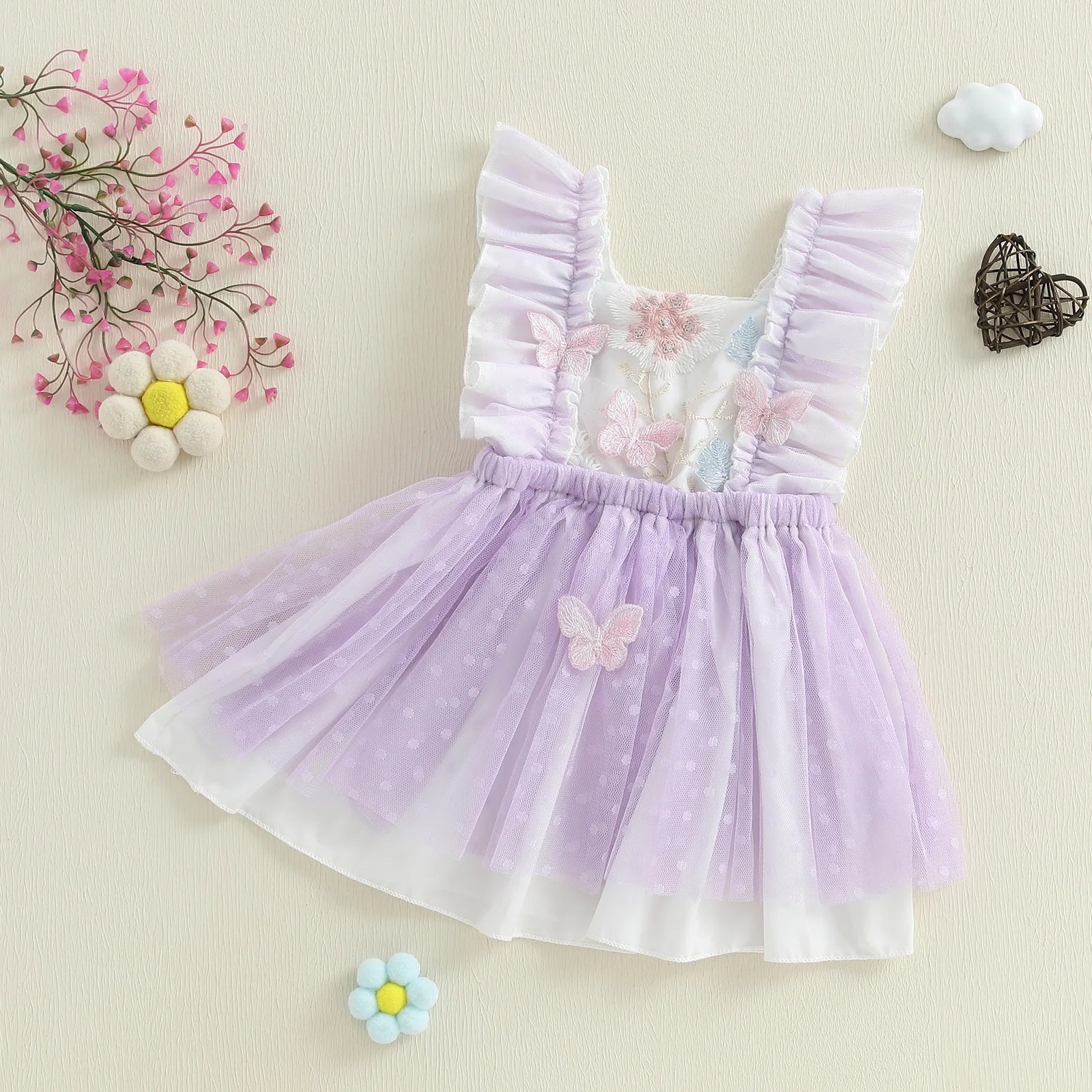 Baby Girl Ruffled Tulle Butterfly Embroidery Princess Dress
