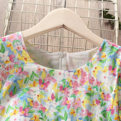 Kids Girls Floral Print Party Dress for Summer childrensterritory