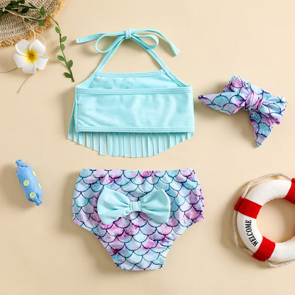 Baby Girl Halter Tassel Tops + Printed Bottom and Headband Set childrensterritory
