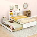 Full-size LED Bed with USB, Trundle and 3 Storage Drawers childrensterritory