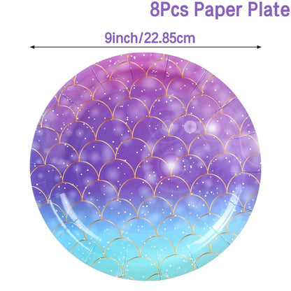 Mermaid-themed Kids Birthday Party Decorations and Tableware Set