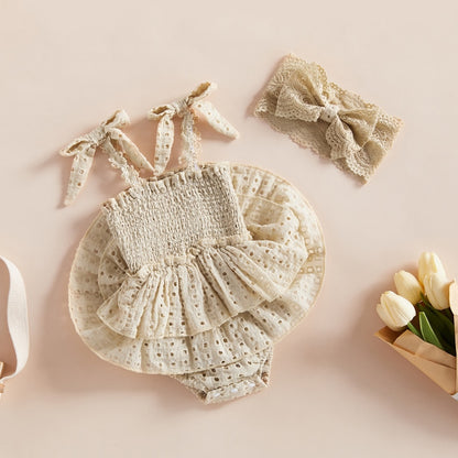 Baby Girl Hollow-Out Sling Bodysuits with Headband Set childrensterritory