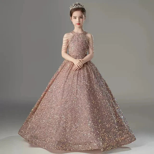 Young Girls Formal Glitter Halter Tutu Party Gown/Prom Dresses