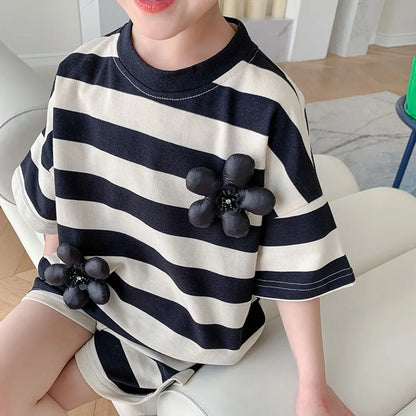 Kids Girls Short Sleeve Striped 2Pcs Casual Clothing Set childrensterritory