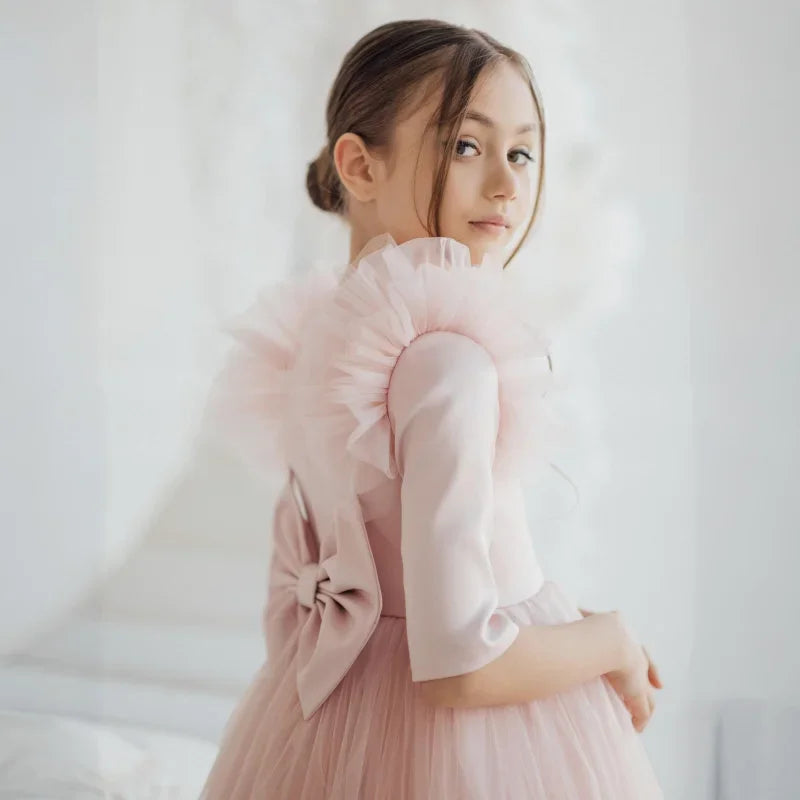 Tulle Flower Girl Dresses With Bow For Wedding Birthday