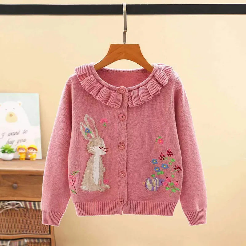 Kids Girls Floral and Rabbit Embroidery Knitted Cardigans childrensterritory