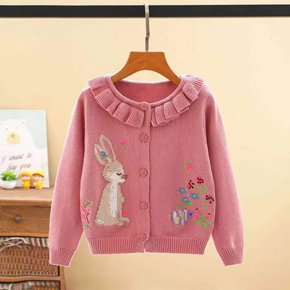 Kids Girls Floral and Rabbit Embroidery Knitted Cardigans childrensterritory
