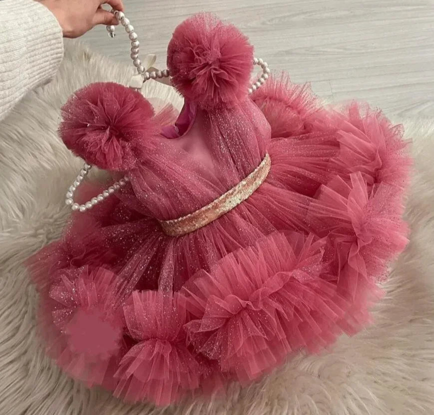 Little Girls Tutu Sparkling Birthday Dress with Bow Design
