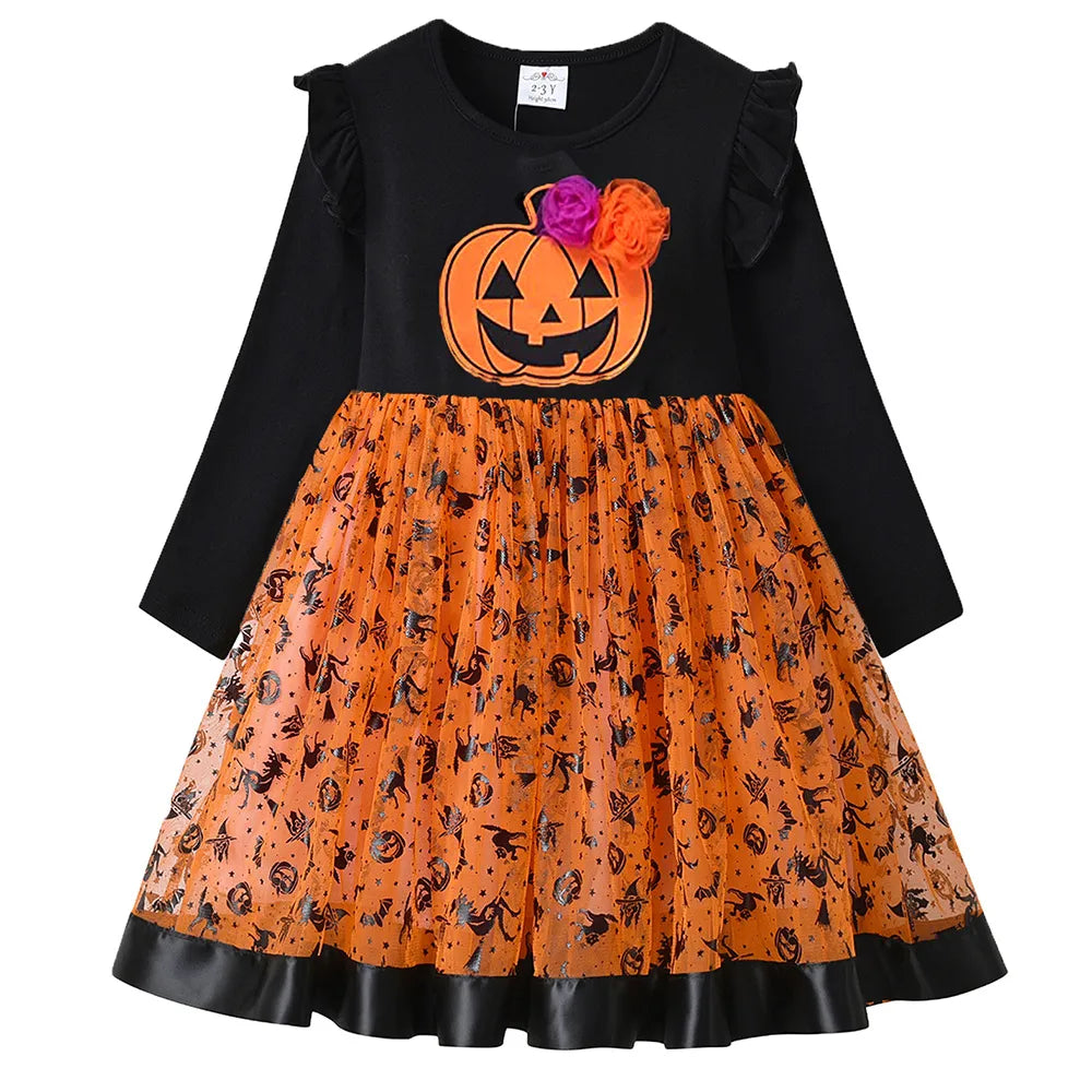 Kid Girls Pumpkin Spider Print Tutu Princess Dresses childrensterritory