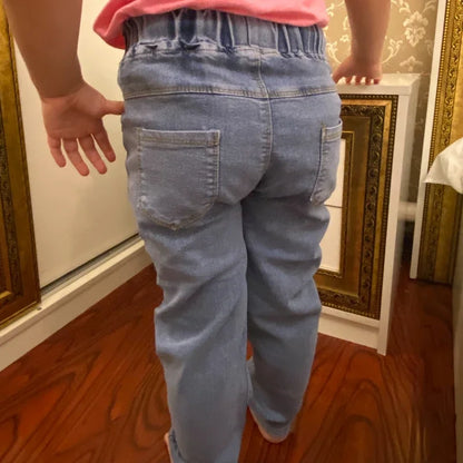 Kids Girls Cartoon Design Denim Trousers childrensterritory