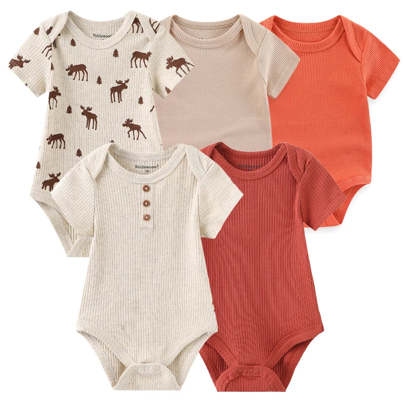 Cartoon Print Baby Girls Short Sleeve Cotton Romper Set