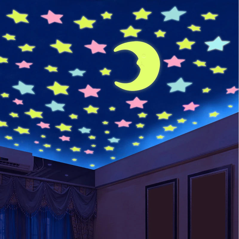 100Pcs 3D Colorful Luminous Stars Stickers for Bedroom