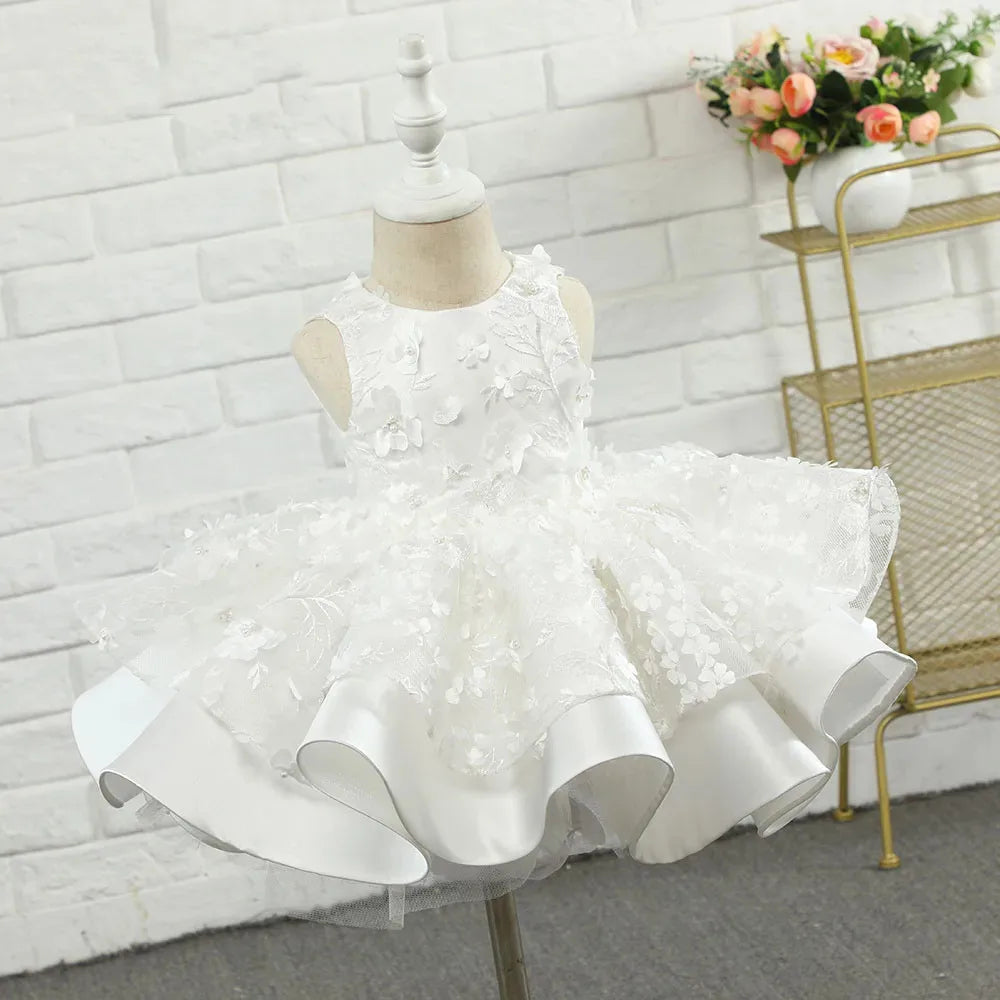 Kid Girl Ivory Tulle Lace Flower Girl Dress for Party
