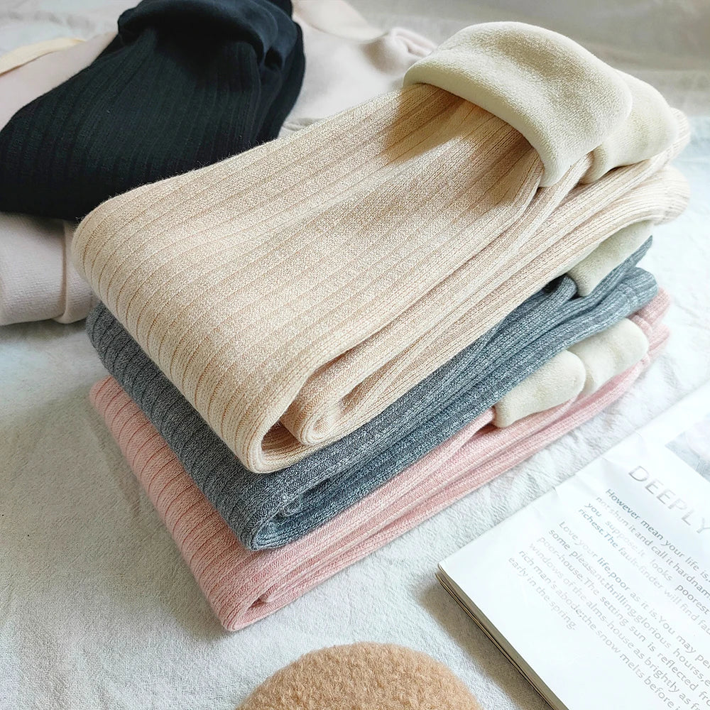 Kids Girls Warm Cotton Ribbed Leggings