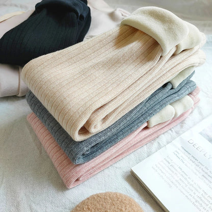 Kids Girls Warm Cotton Ribbed Leggings