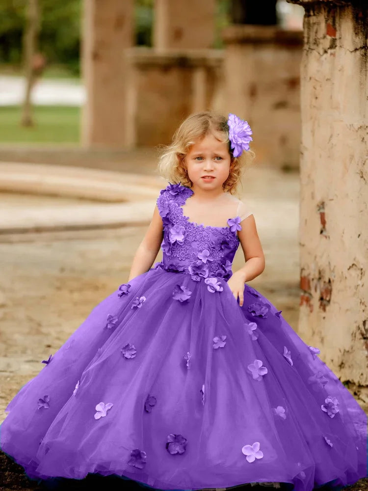 Baby/Kids Girls Tulle Flowers Appliques Banquet Princess Gowns
