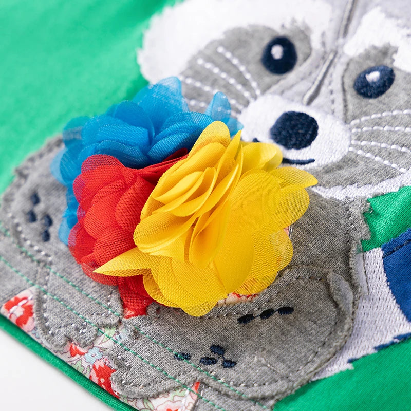 Girls Short Sleeves Fox Animals Print Summer Dresses