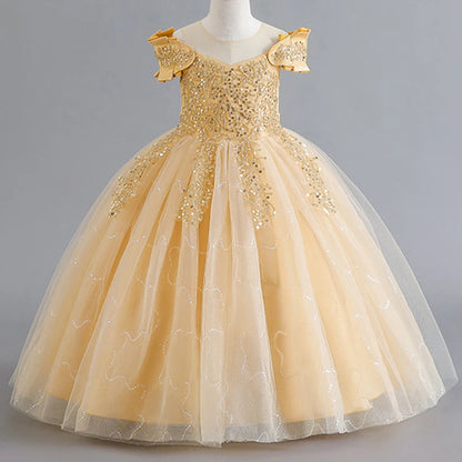 Luxury Sequins Design Long Bridesmaid Princess Dresses For Kids