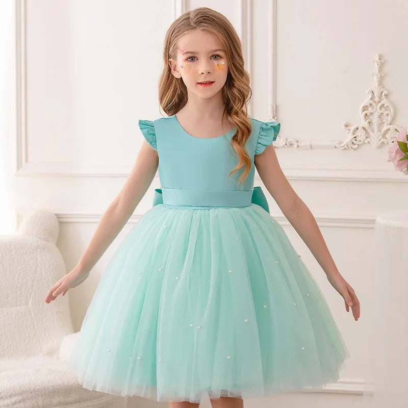 Kids Girls Big Bow Design Tulle Princess Dresses for Summer