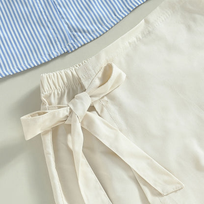 Kids Girls Striped Vest and Tie-up Shorts Set for Summer childrensterritory