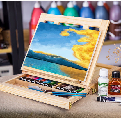 Multi-Layer Wooden Easel Box with Drawers for Stationery Storage childrensterritory