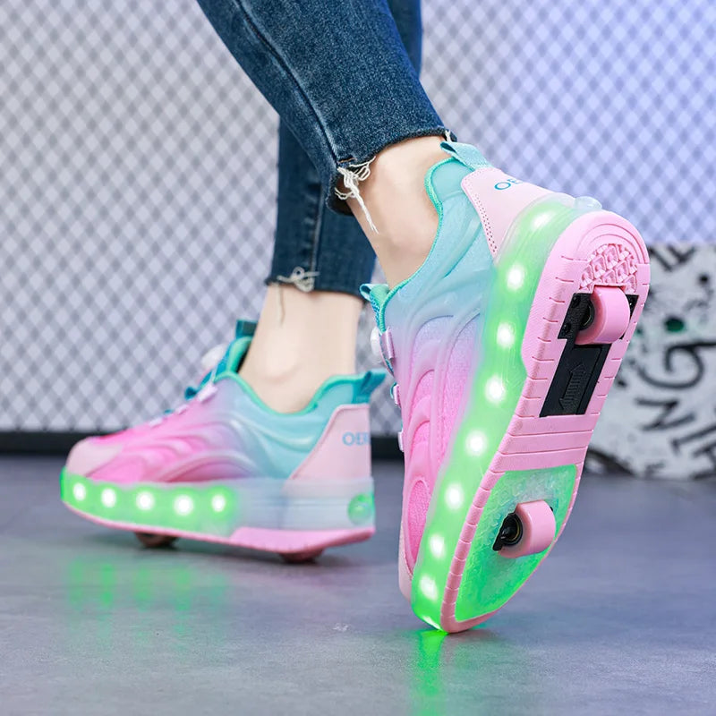 Kids Luminous Roller Skate Shoes with Two Wheels childrensterritory