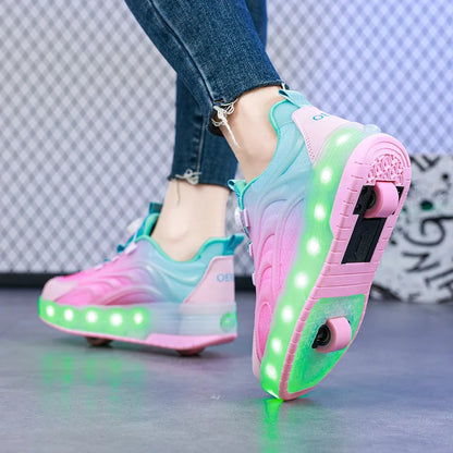 Kids Luminous Roller Skate Shoes with Two Wheels childrensterritory