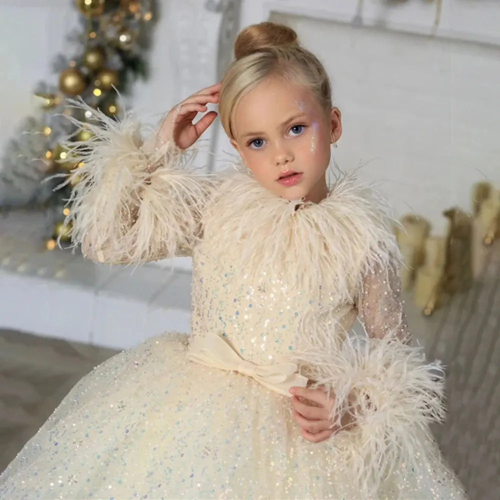 Kids Girls High Neck Glittery Christmas Party Dress