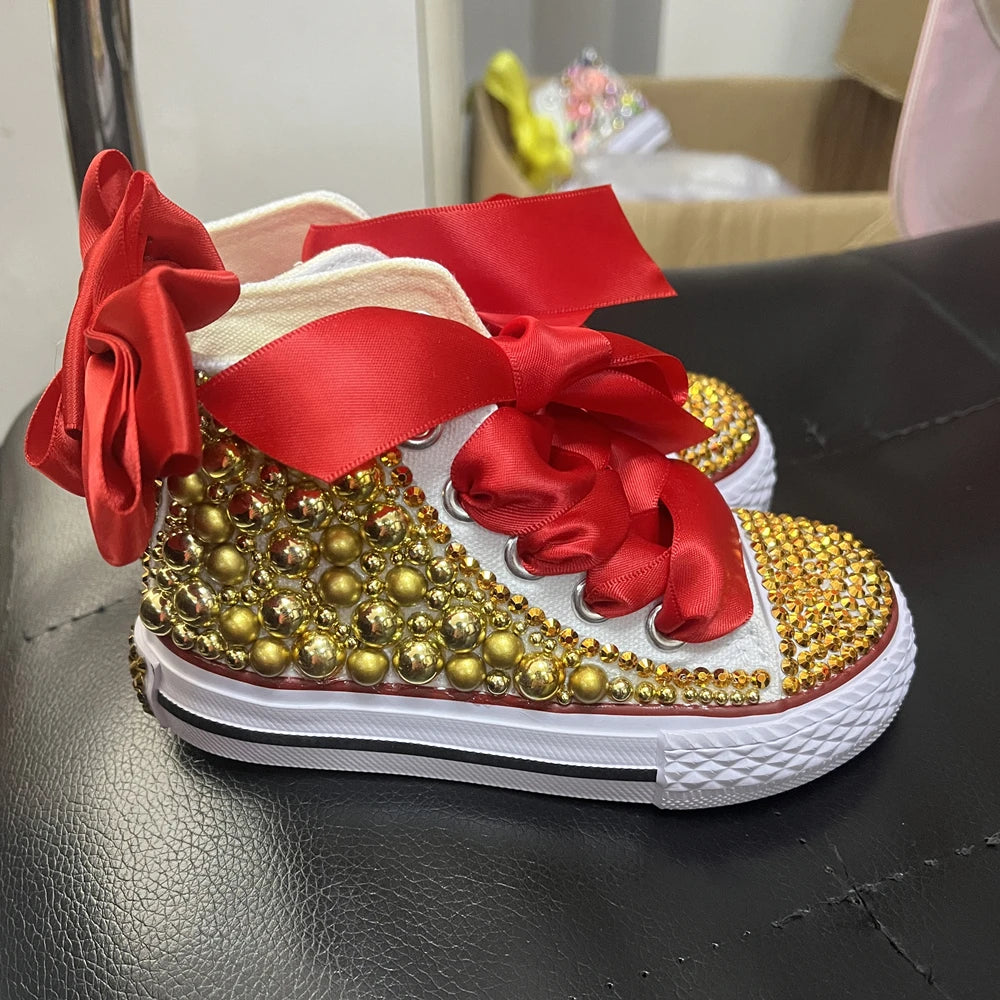 Personalized Rhinestone Design Kids Canvas Shoes childrensterritory