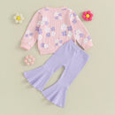 Floral Print Tops with Flare Pants Fall Clothing Set for Girls childrensterritory