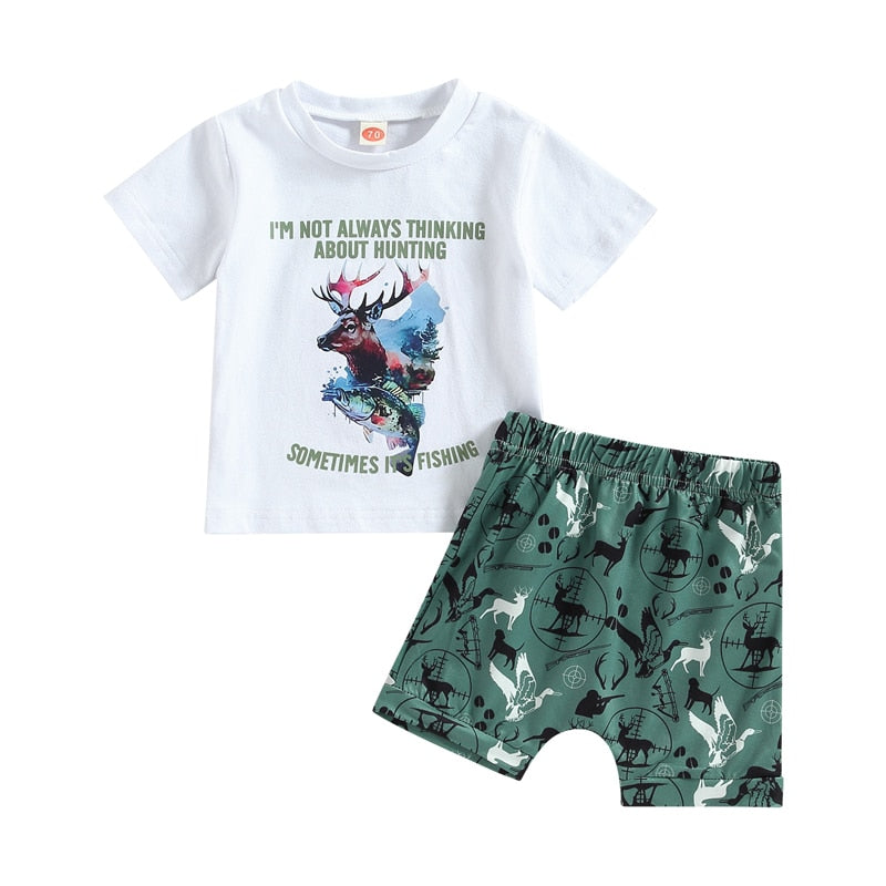 Baby Boy Cartoon Letter Print Tops and Shorts Set for Summer childrensterritory