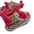 Kids Girls Pink Sparkle Gold Rhinestones Canvas Sneakers