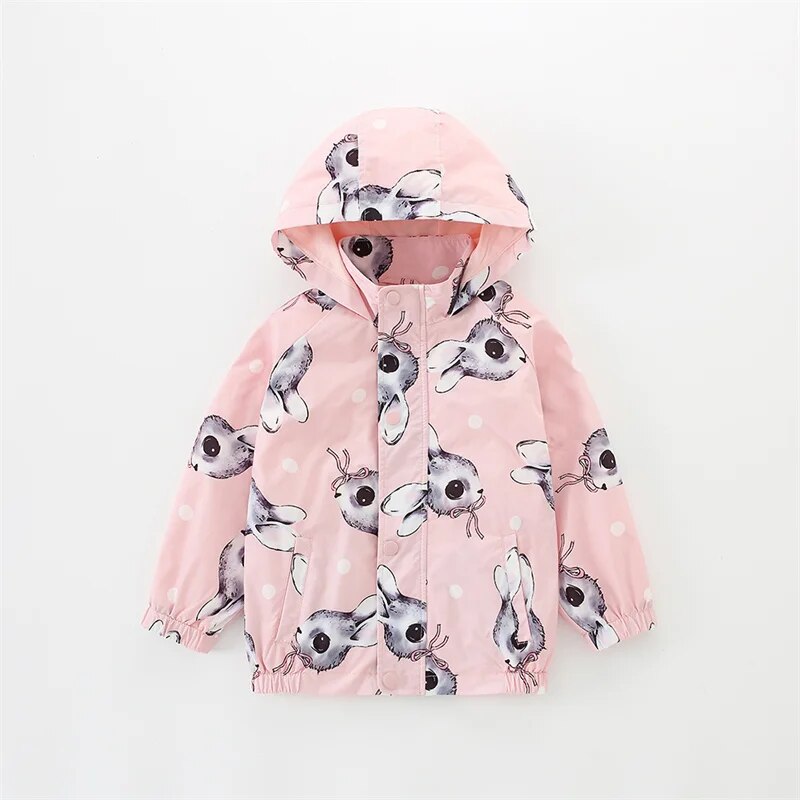 Kids Girl Flowers Cartoon Print Hooded Jackets Windbreaker childrensterritory