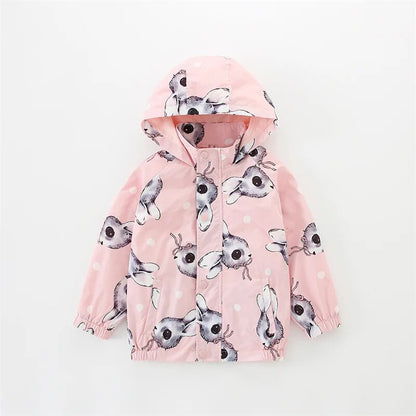 Kids Girl Flowers Cartoon Print Hooded Jackets Windbreaker childrensterritory