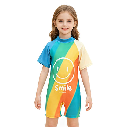 Kids Girls One-Piece Cartoon Print UV Swimsuits