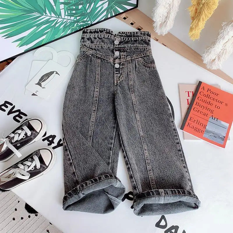 Casual High Waist Elastic Denim Pants for Girls