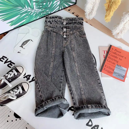 Casual High Waist Elastic Denim Pants for Girls childrensterritory